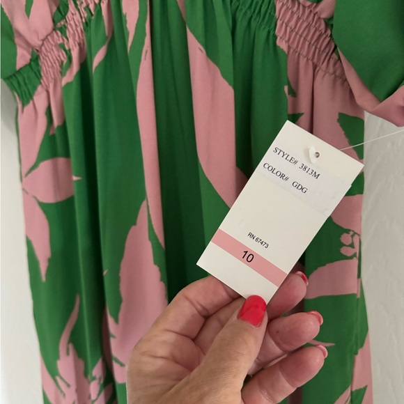 Taylor Green and Pink Wrap Sundress with Dolman Sleeves - Picture 2 of 5